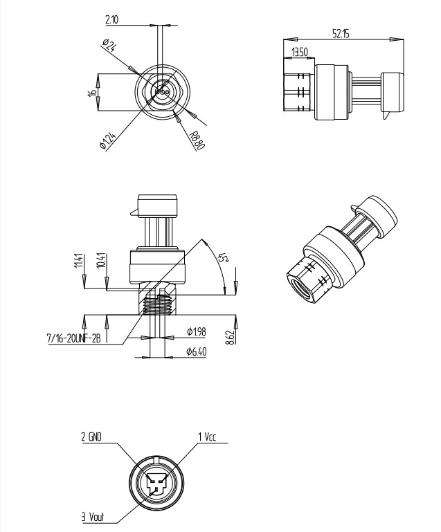 WNK HVAC Sensore di pressione di refrigerazione Trasmettitore di pressione 0,5-4,5v 0